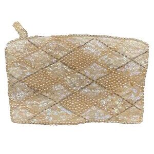 Vintage La Regale Beaded Sequin Clutch Evening Bag Diamond Pattern Pearl